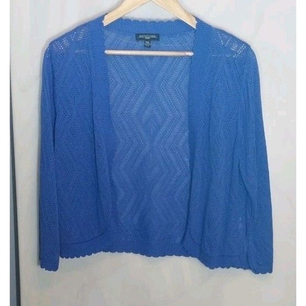 Notations Petite XL Periwinkle Open Knit Cardigan Made USA Open Front Sweater